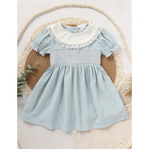 Toddler Girls' Smocked Dress Cute Puff Short Sleeves Lace Crew Neck, Adorable Princess Party Dress